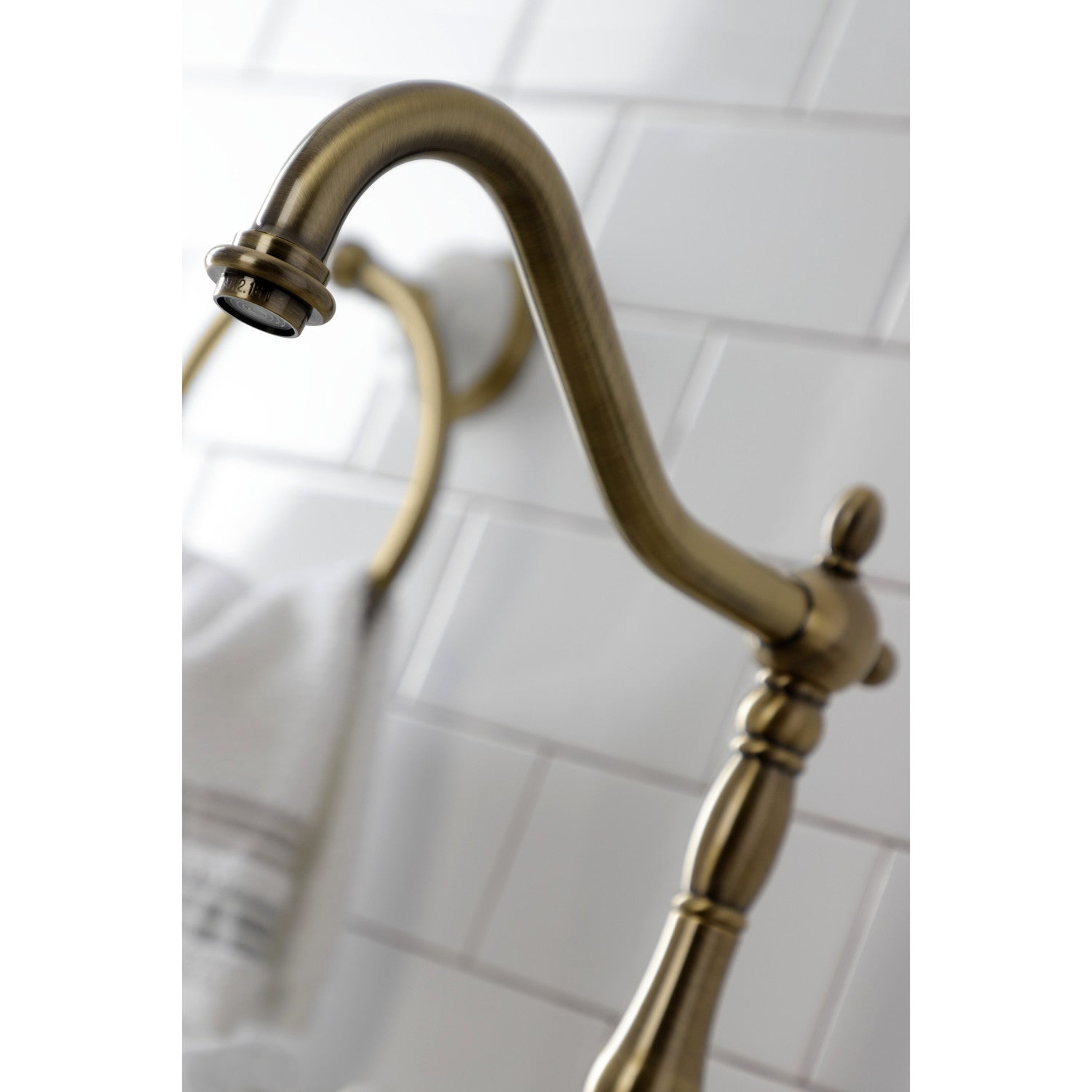 Kingston Heirloom KS7753ALBS - English Country Two-Handle 3-Hole Deck Mount Bridge Kitchen Faucet with Brass Sprayer, Antique Brass — thumbnail 2